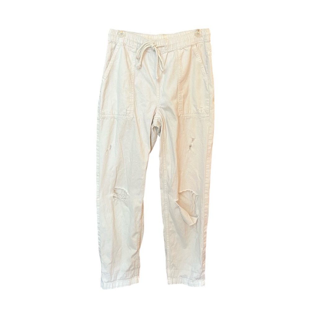 Aerie White Distressed Drawstring Utility Pants | Size Small/Petite